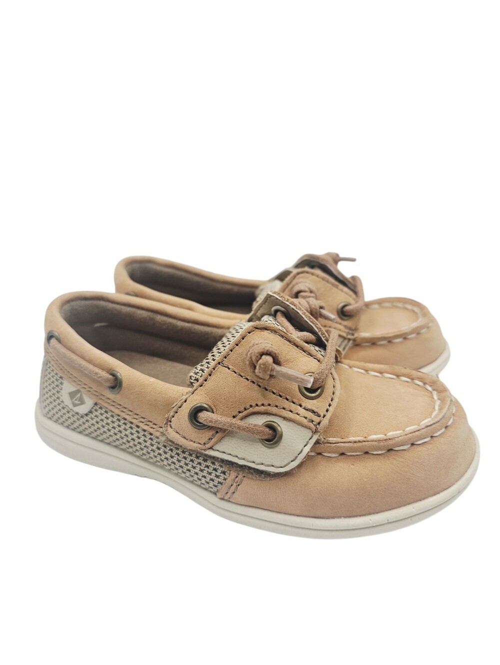 Sperry Tan and White Kids Boat Shoes